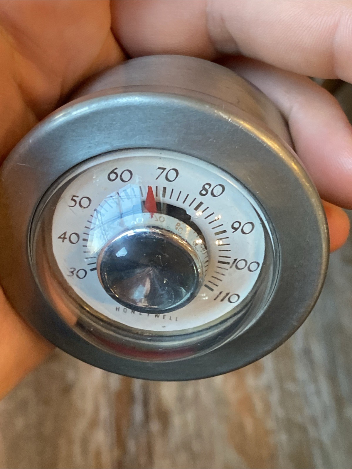 Convex Pewter Desktop Thermometer Paperweight 2-3/8” Drop In Honeywell B&M 7195