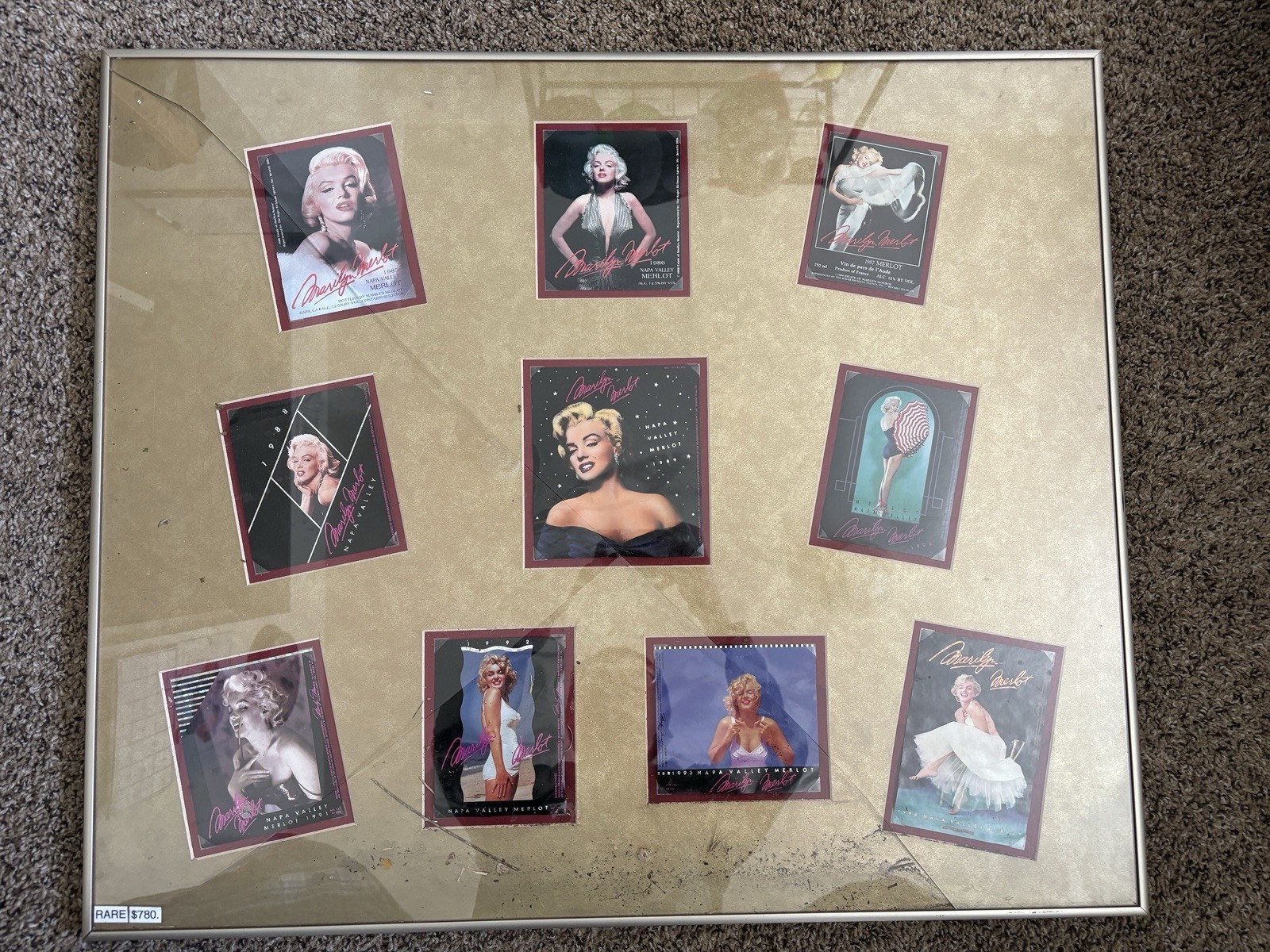 Rare Marilyn Monroe Merlot Unused Wine Label Framed Collection (NEGOTIABLE)