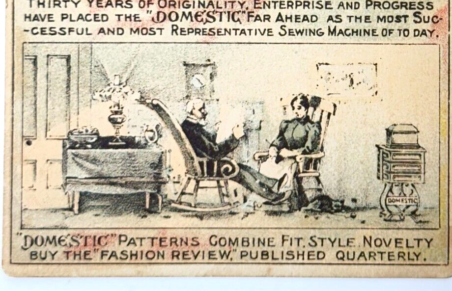Domestic Sewing Machines and Patterns Fashion Review Victorian Trade Card