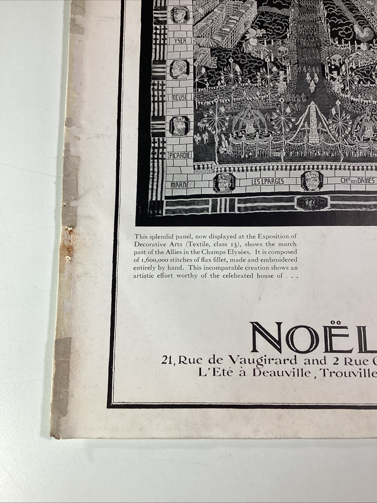 NOEL Paris Print Ad 1925 Original Rare Antique Champs Elysees Embroider Textile