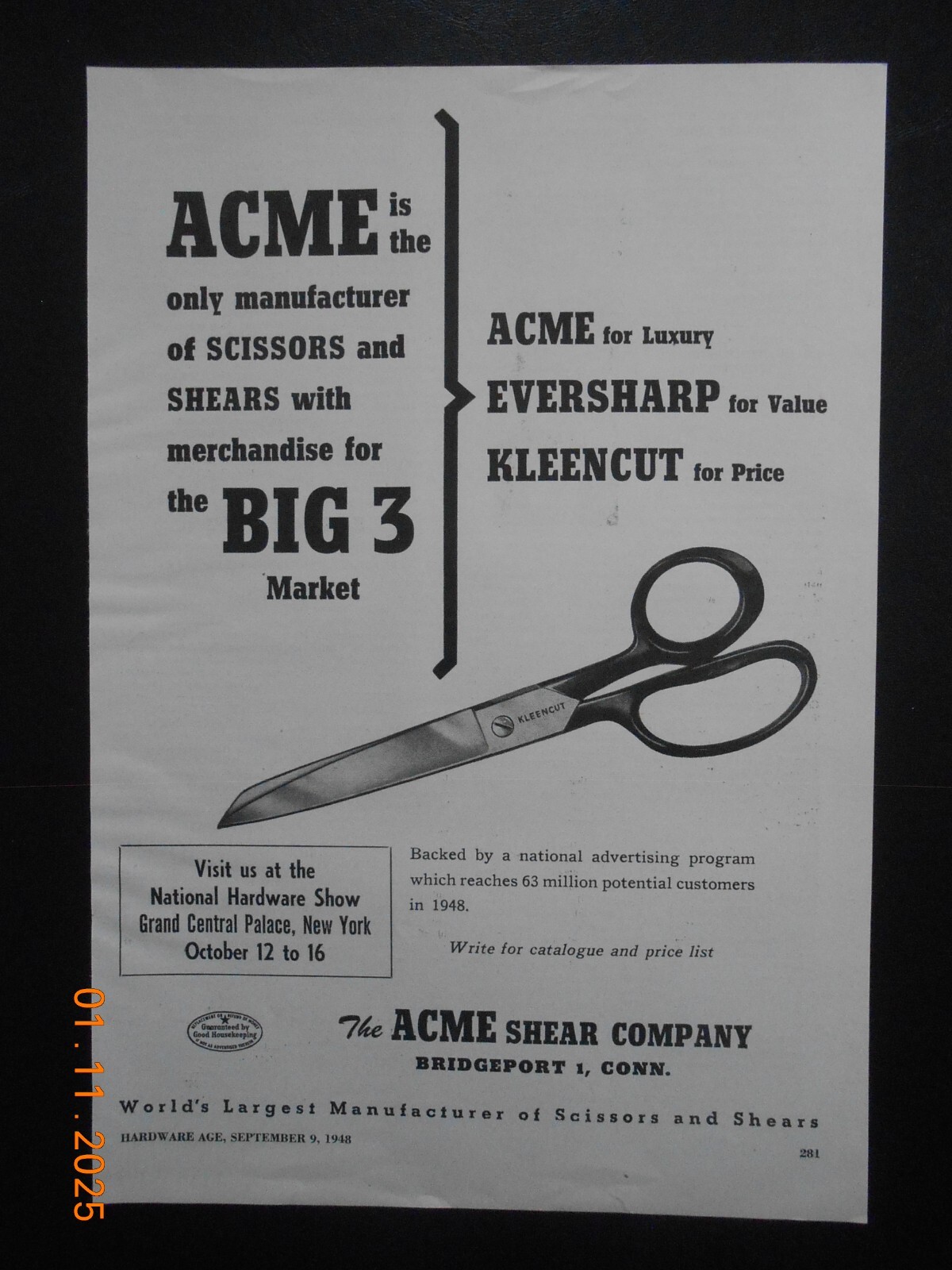 1948 The Acme Shear Company Bridgeport CO CONN scissors Trade magazine print AD