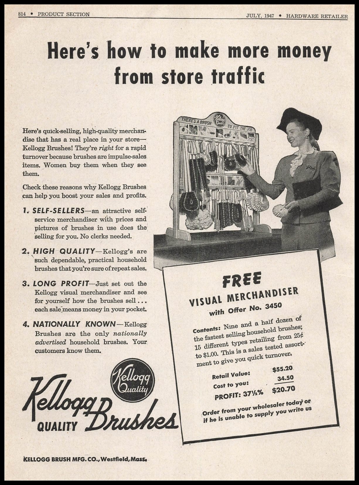 1947 Kellogg Brush Co. Westfield Massachusetts Store Display Vintage Print Ad