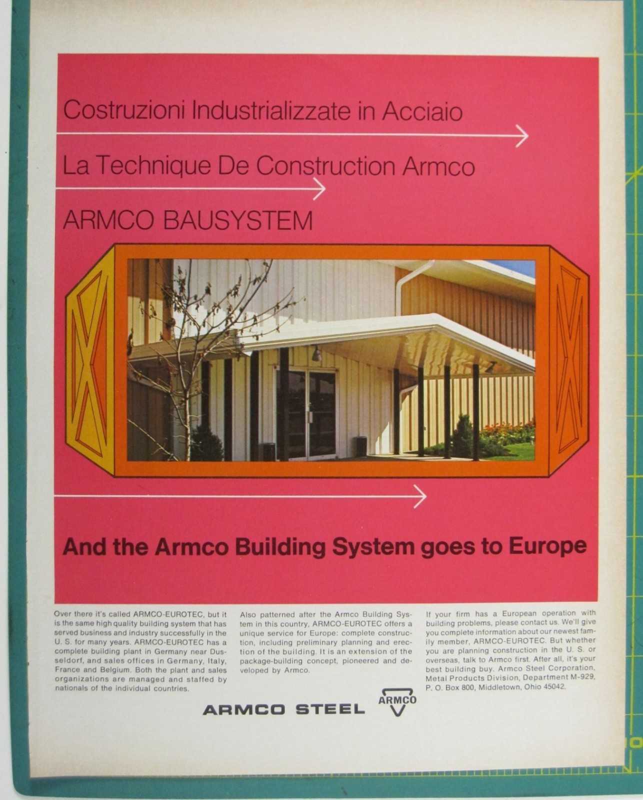 Print Ad Armco Steel Building System Europe Armco Bausystem 1960s Architecture