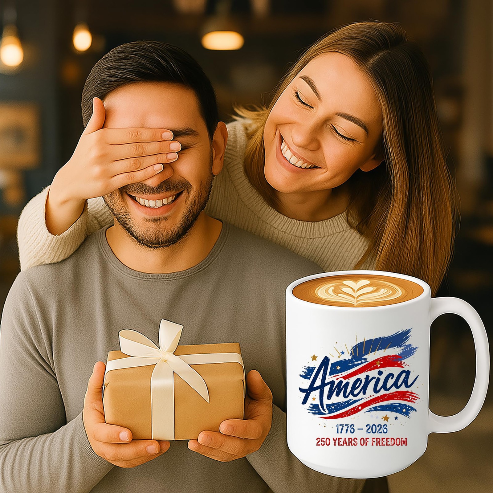 Kropsis 15 oz Patriotic Coffee Mug – “America 250 Years of 15 Ounces, White