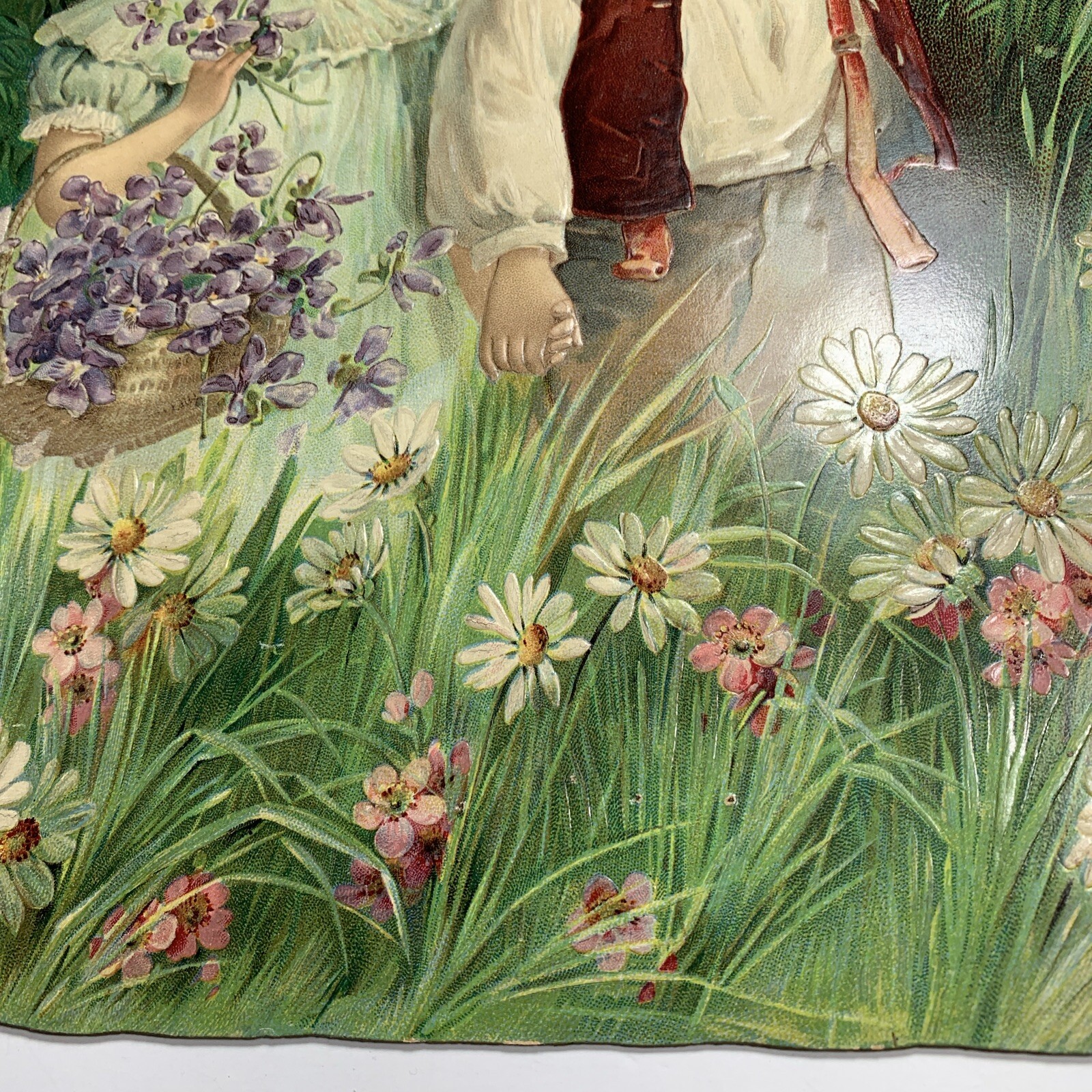 C -1910 Die Cut Calendar Litho Sign Aurora Indiana Spaeth Hardware Kids Flowers