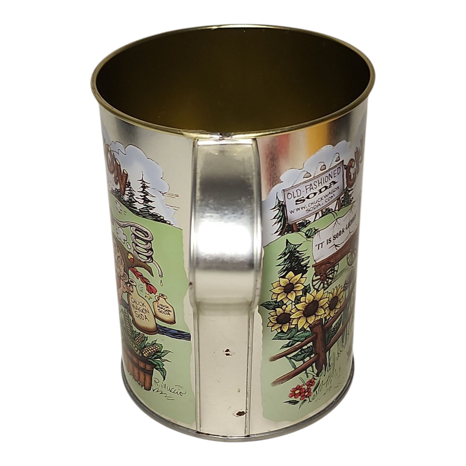 Chuck Wagon Soda Tin Mug Cup Rustic Country Hillbilly Novelty 5.25″ Tall Vintage