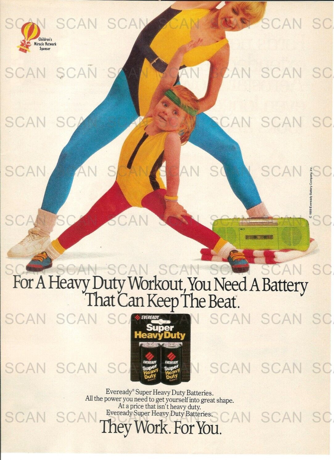 1989 Eveready Batteries Vintage Magazine Ad Woman & Young Girl Working Out