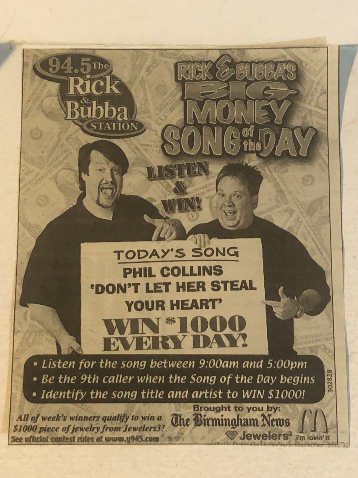 94.5 Rick And Bubba Original Vintage Print Ad Tpa38