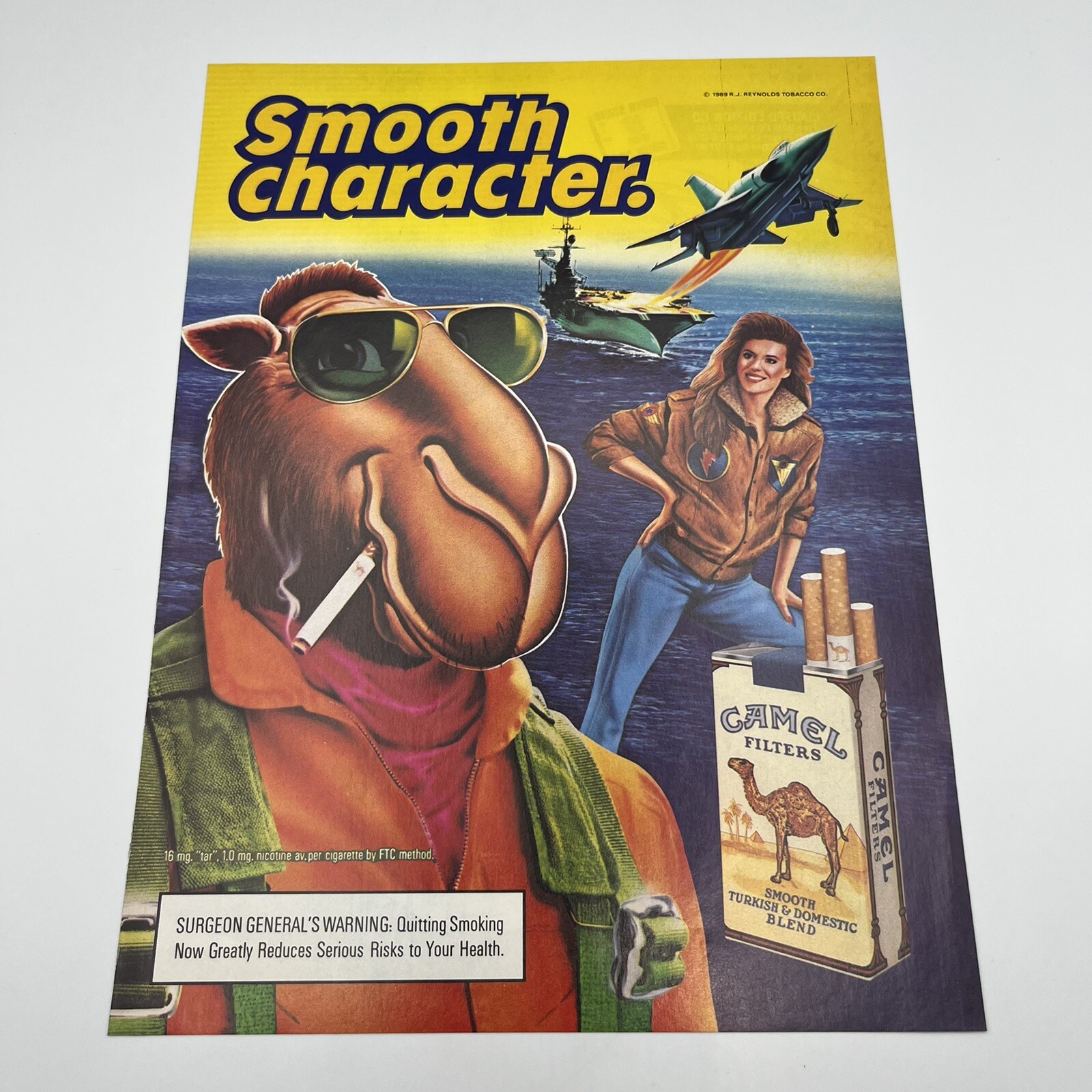 Joe Camel 1989 Vintage Print Ad 8″X11″ smooth character aircraft carrier