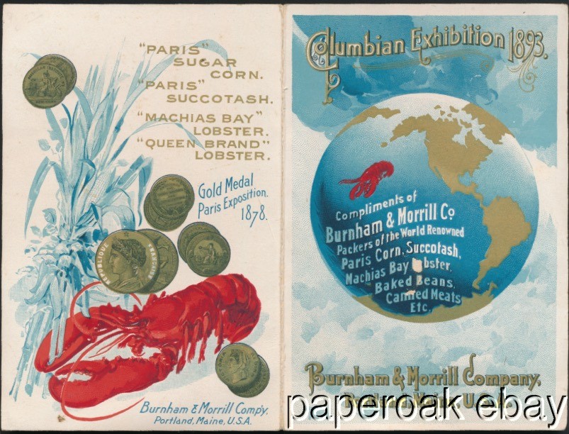 Burnham & Morrill Co. Canned Food At 1893 Columbian Expo Trade Card Folder