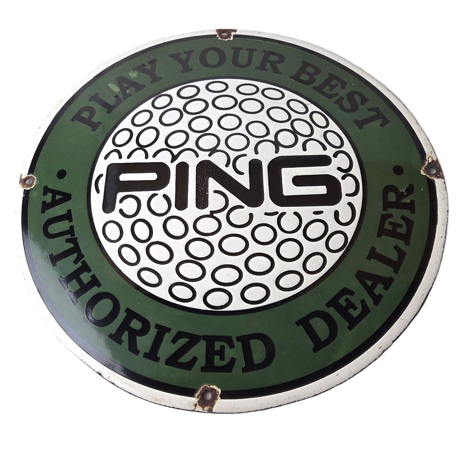 Vintage Ping Golf Sign – Play Your Best Golfing Dealer Porcelain Gas Pump Sign