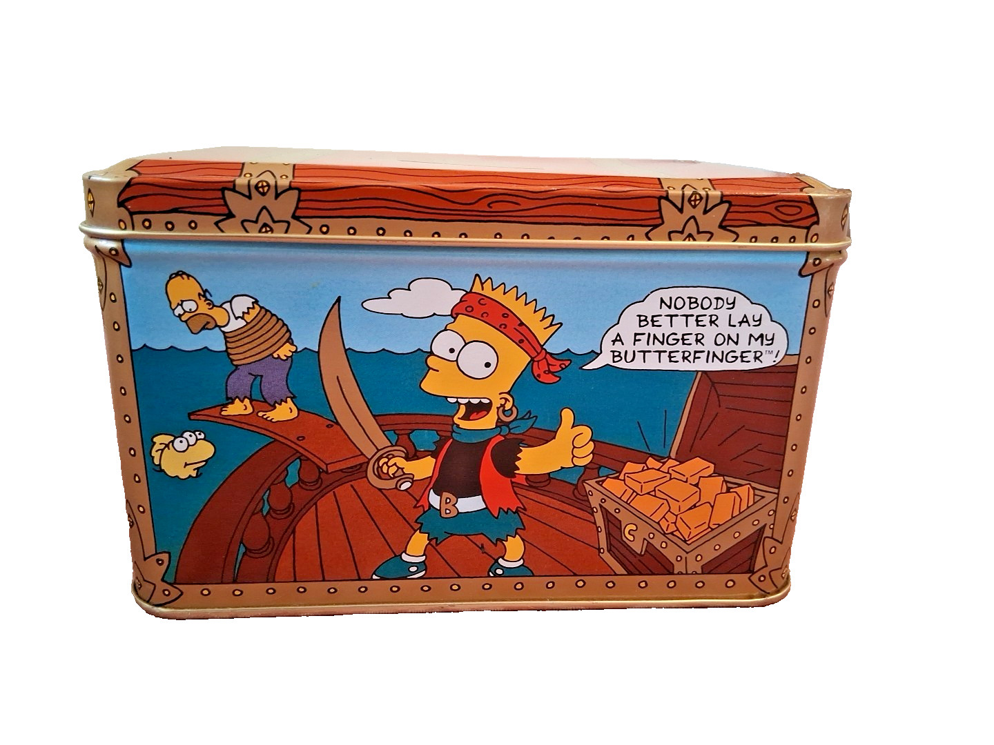 Vintage The Simpsons Tin Nestlé Butterfinger Bart Treasure Chest Coin Bank 1992