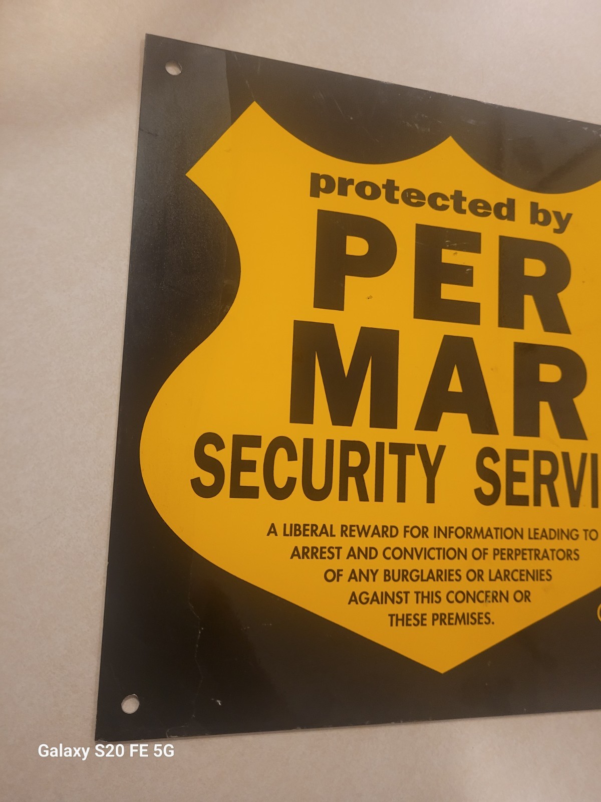 VINTAGE PROTECTED BY PER MAR SECURITY SERVICES METAL SIGN 11.5″ X 11.5″