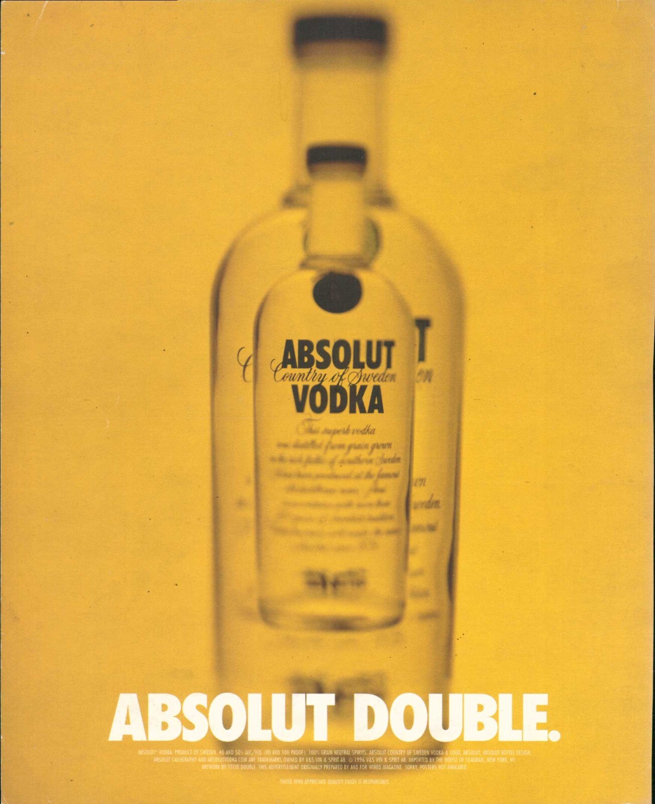 Absolut Magazine Print Ad Advert Vodka Absolut DOUBLE. 1pg 1990s VTG 1998