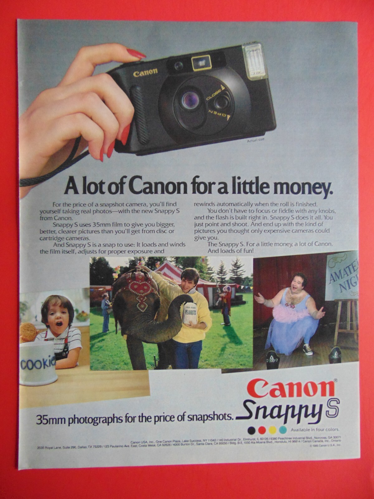 1986 Canon Snappy S 35 mm Camera photo art print ad