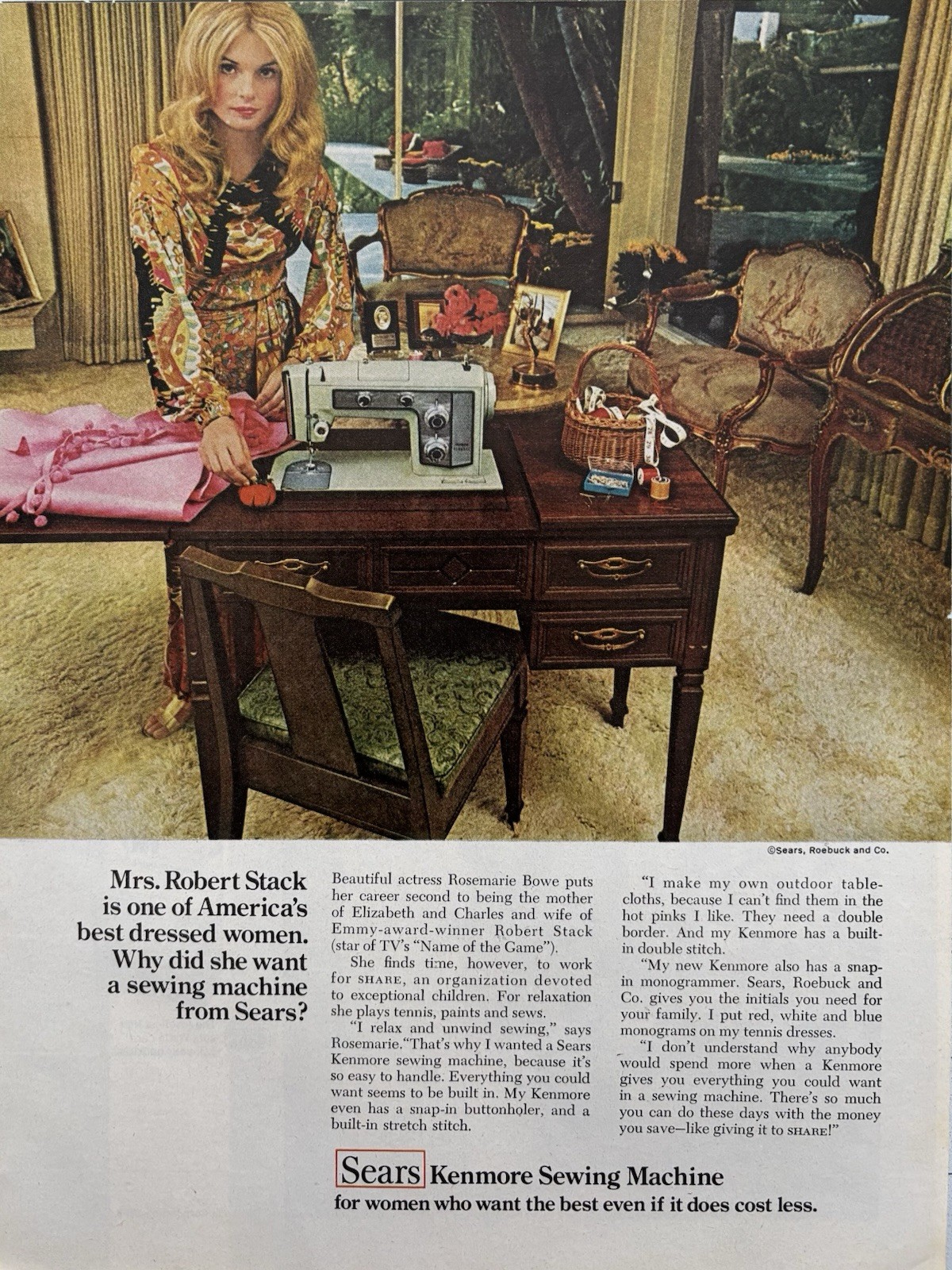 1969 Sears Kenmore Sewing Machine Original Vintage Advertisement Stack Print Ad
