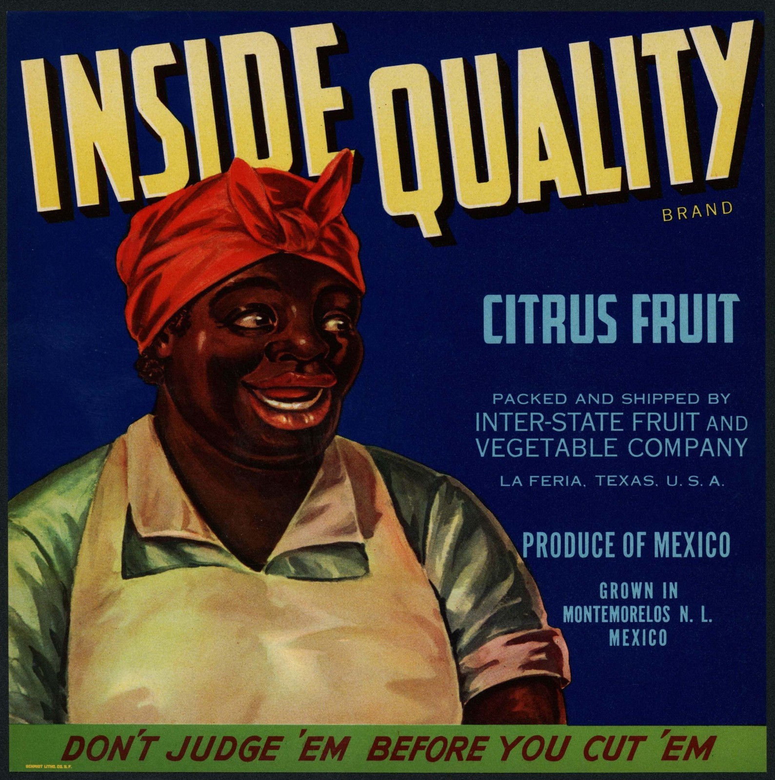 Vintage label INSIDE QUALITY Citrus Fruit woman pictured La Feria Texas n-mint+