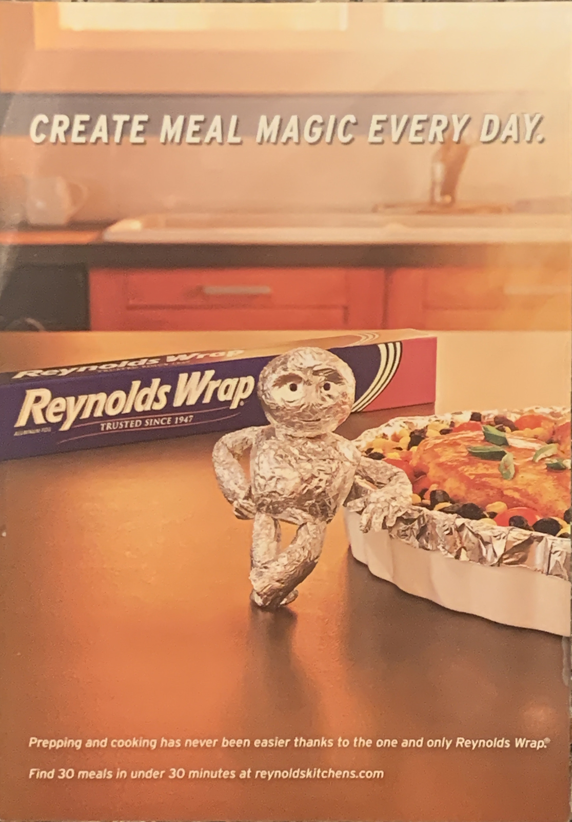2012 Reynolds Wrap PRINT AD Aluminum Foil Man – Create Meal Magic Every Day 5×7”
