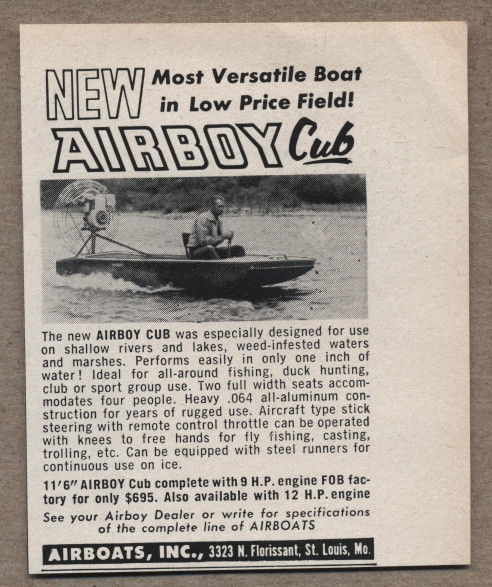 1960 Vintage Ad Airboy Cub Boat and Motor
