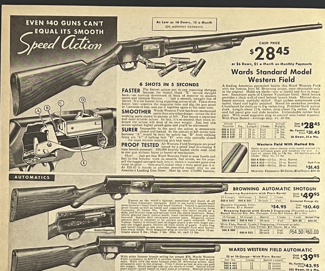 Vintage 1935 Wards Western Field Auto Shotguns Original Print Ad 23x34cm MWC 574