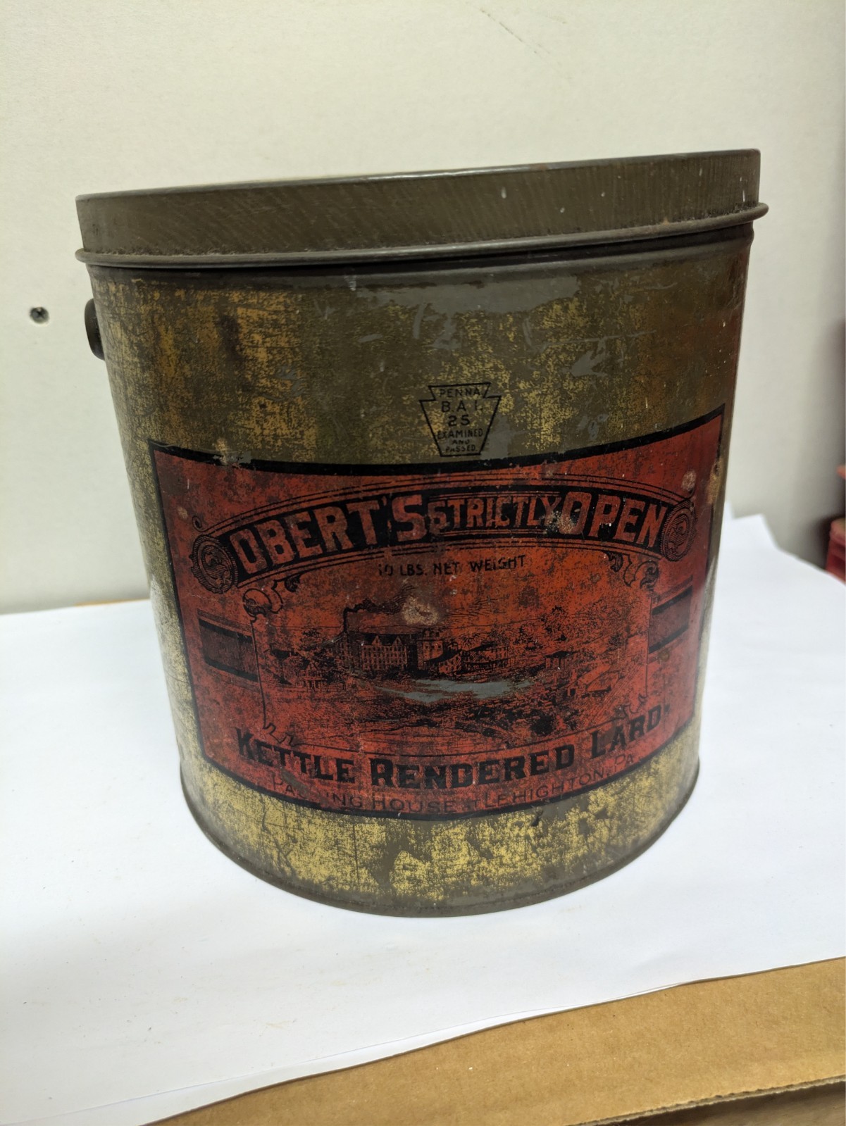 10 lbs Obert’S Kettle Rendered Lard Tin, Lehighton PA