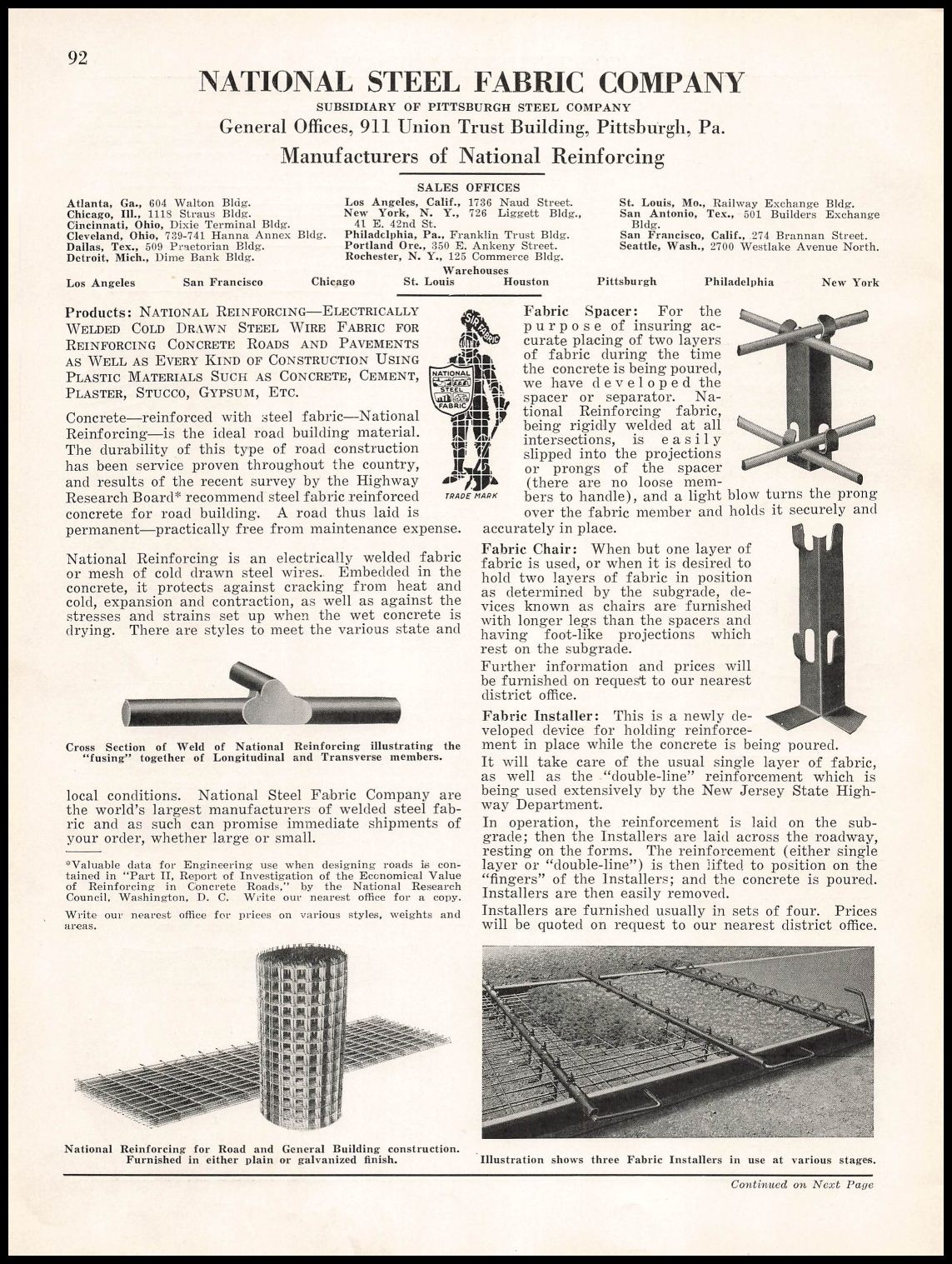 1927 National Steel Fabric Co. Pittsburgh National Reinforcing Vintage Print Ad