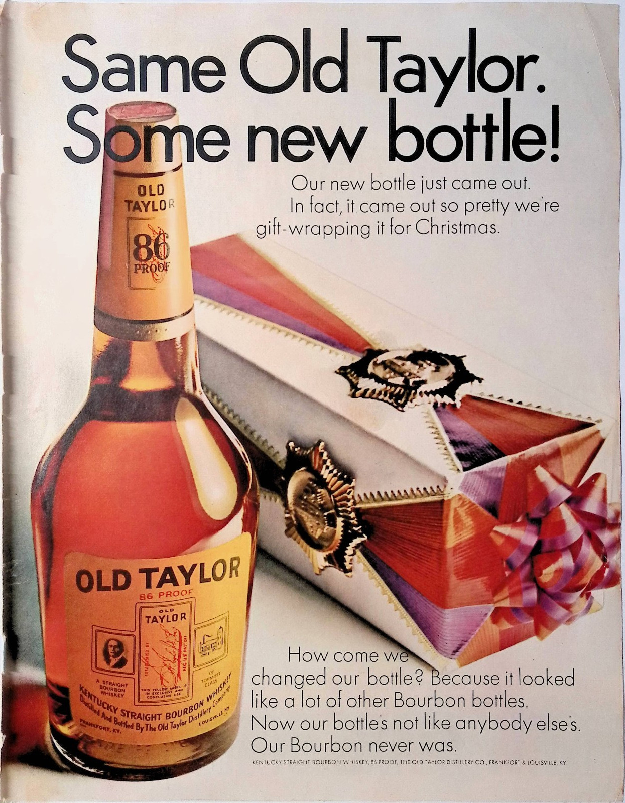 Old Taylor Bourbon New Bottle Gift Christmas Vintage Print Ad 1967 LIFE Dec 15