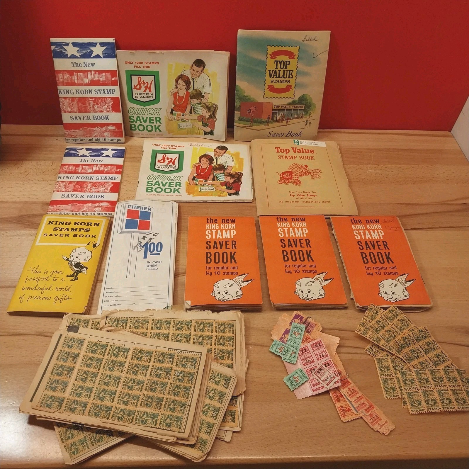 Huge Vintage 1000s Green Stamps Lot With Books Filled and Blank King Korn S&H