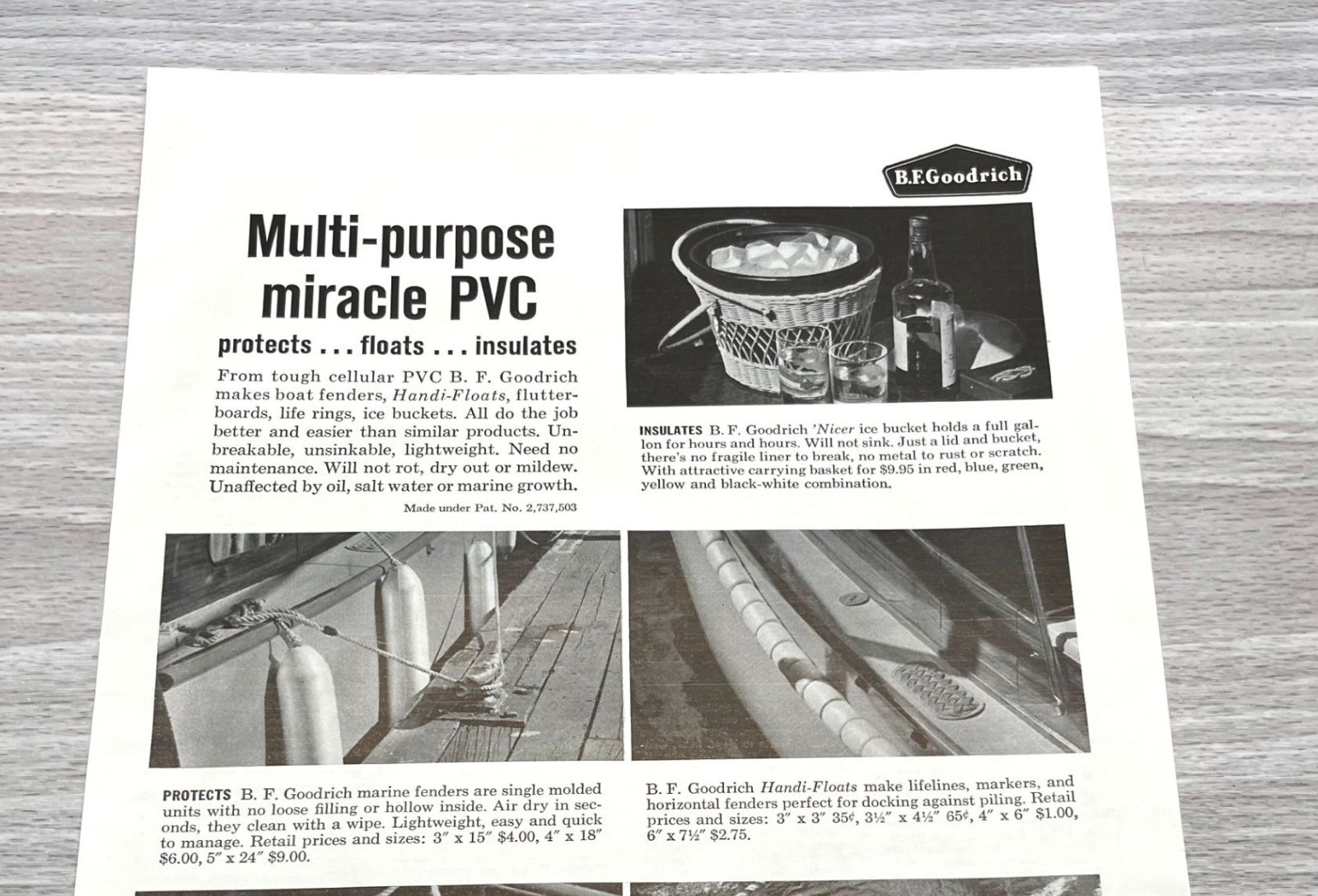 B.F. Goodrich Marine Products Vintage Print Ad 1950s Multi-Purpose Miracle PVC