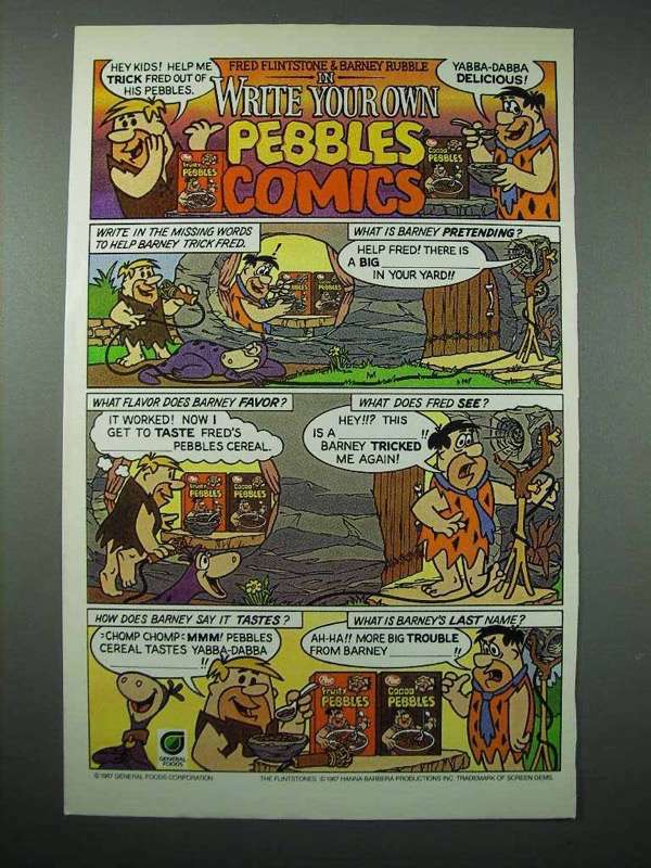 1987 Post Fruity Pebbles Cereal Ad – Fred Flintstone