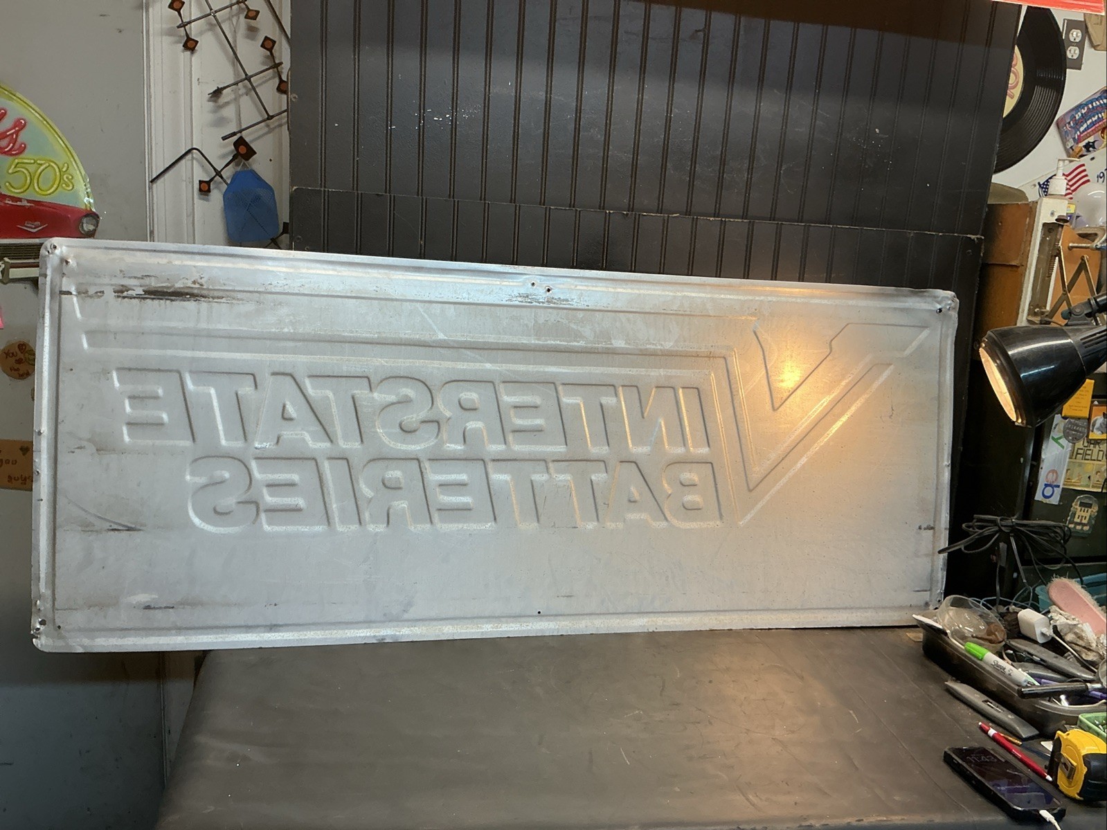 Interstate Batteries Built to Last Advertising Sign White Green Red 5ftx24”