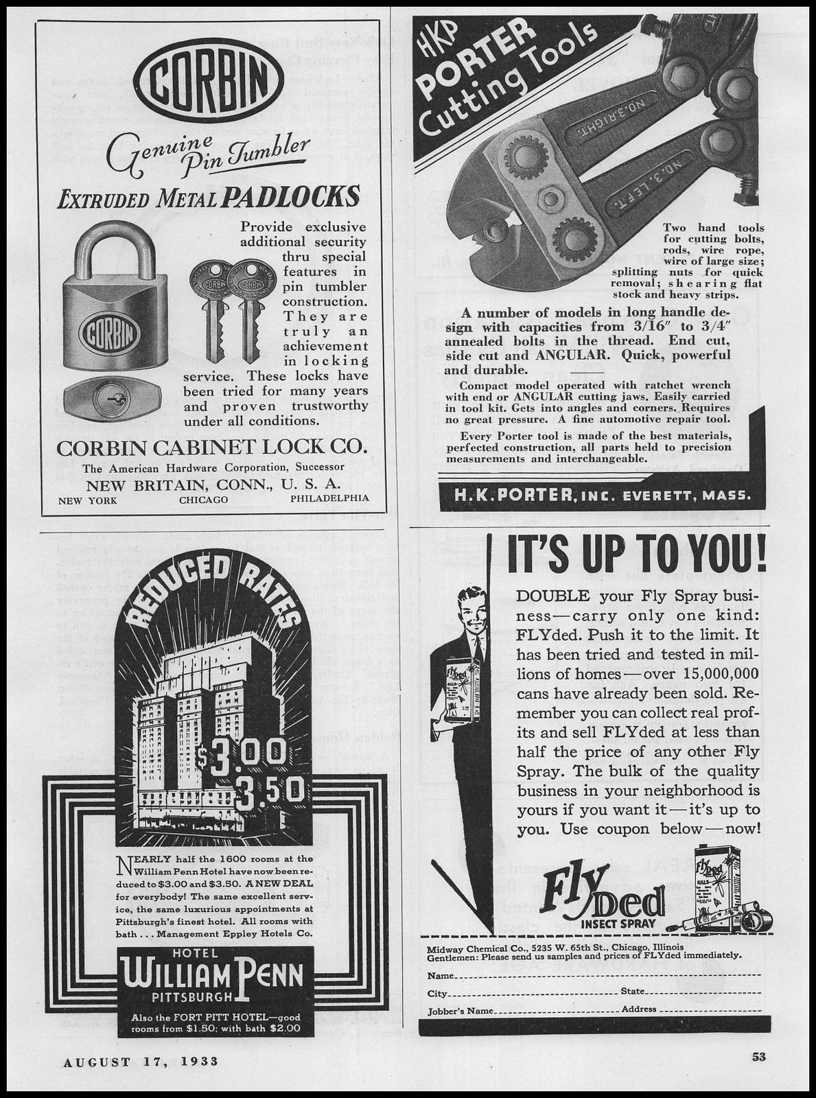 1933 The William Penn Hotel Pittsburgh Pennsylvania 1600 Rooms Vintage Print Ad