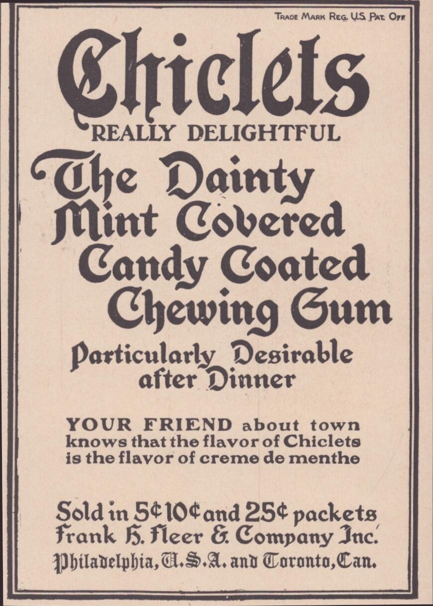 Chiclets – The Dainty Mint Covered Candy Coated Chewing Gum – Vintage Print Ad