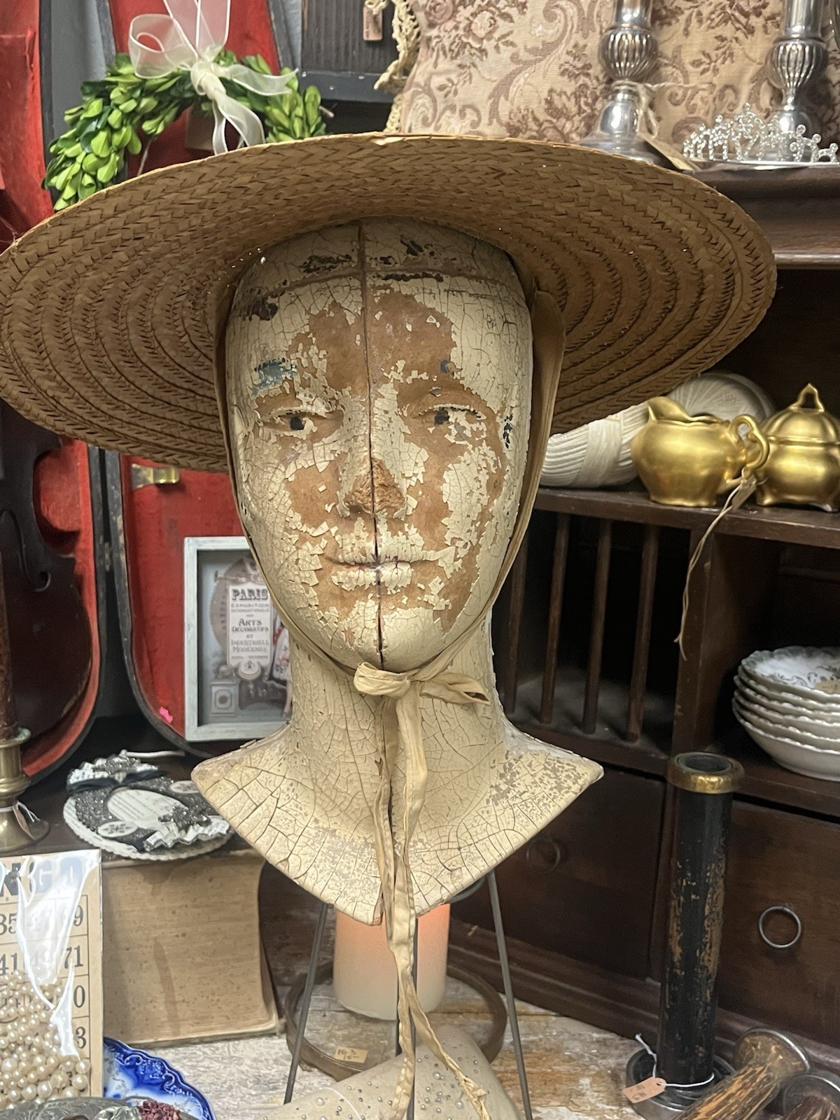 Antique RARE FRENCH Papier Mache Mannequin Hat Display General Store