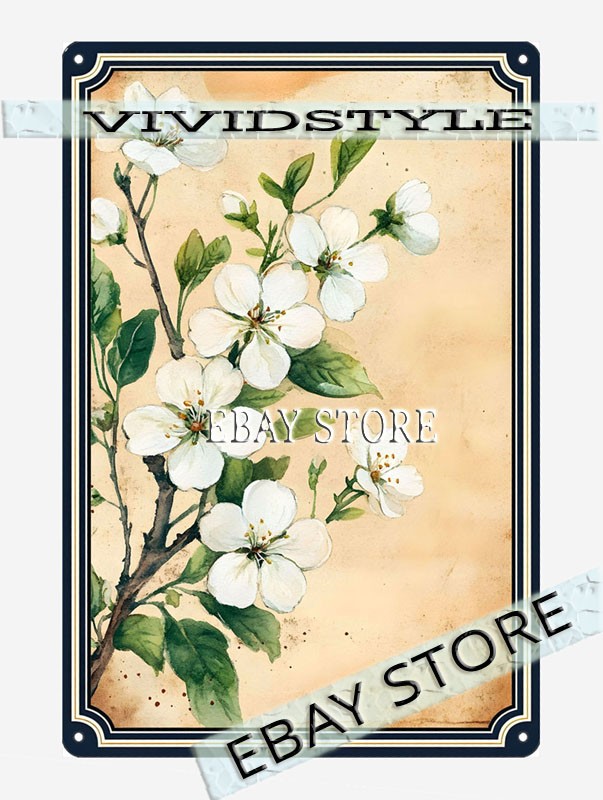 floral Metal Tin Sign cherry blossom decor minimal romantic pastel tone