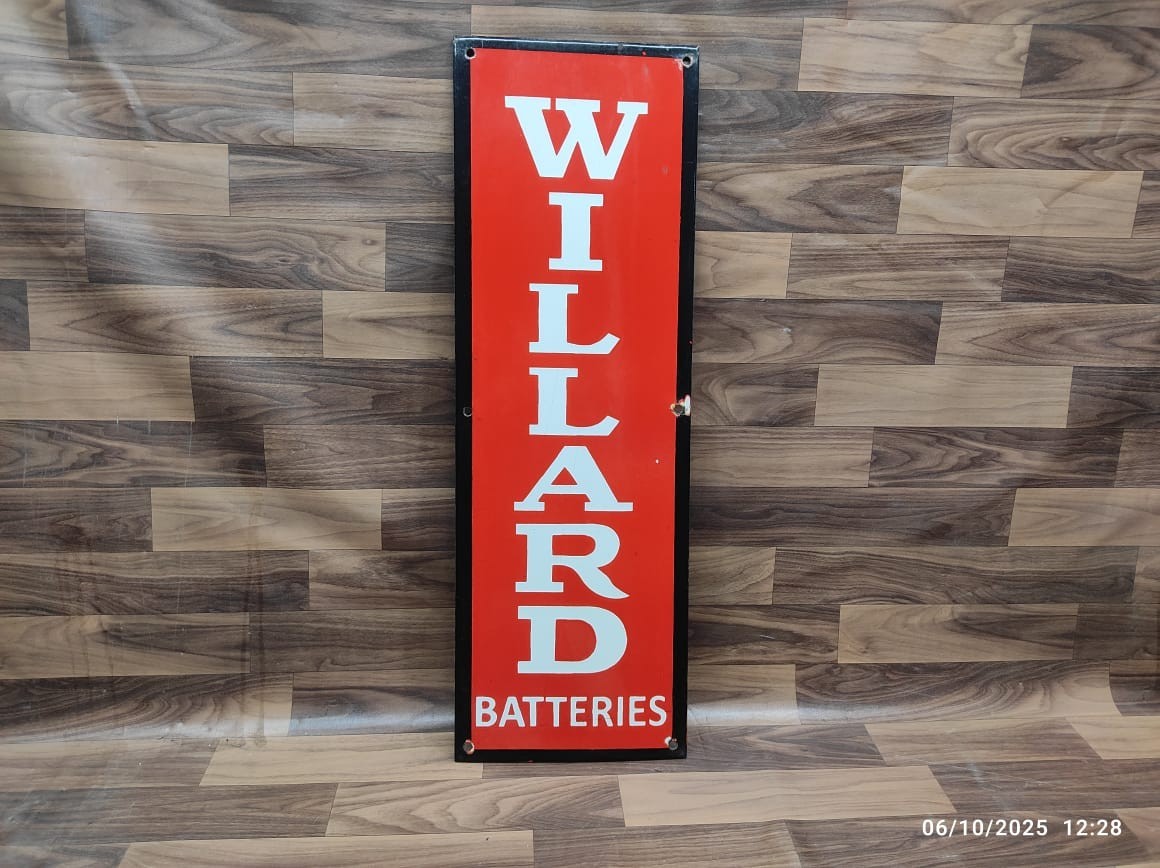 Porcelain Willard Batteries Enamel Metal Sign Plate Size 30″ x 10″ Inches