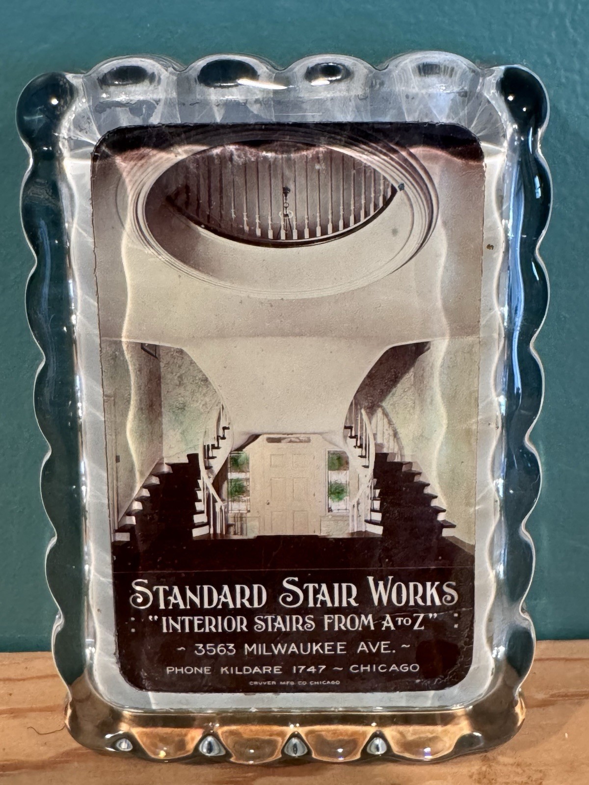 Antique Glass Advertising Paperweight – Standard Stair Works Chicago