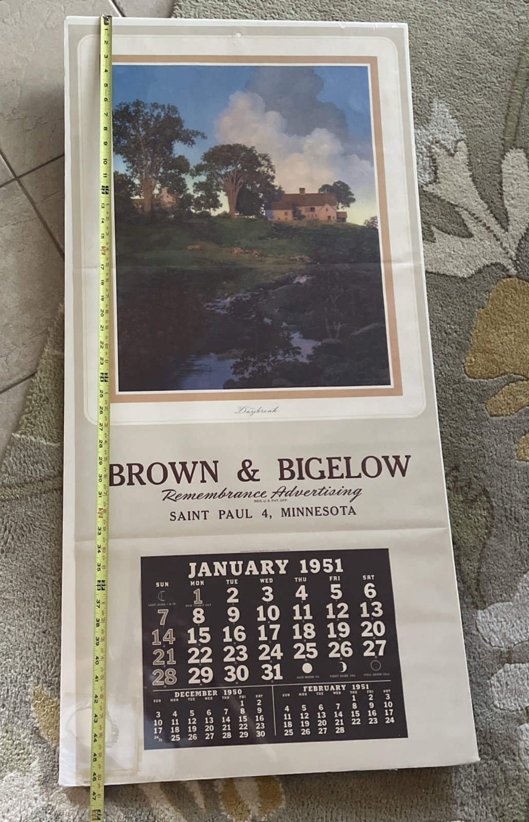 Large Maxfield Parrish Calendar Art “Daybreak”. January 1951. Brown & Bigelow