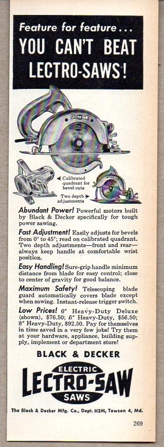 1952 Print Ad Black & Decker Electric Lectro-Saw Saws Towson,MD bcd