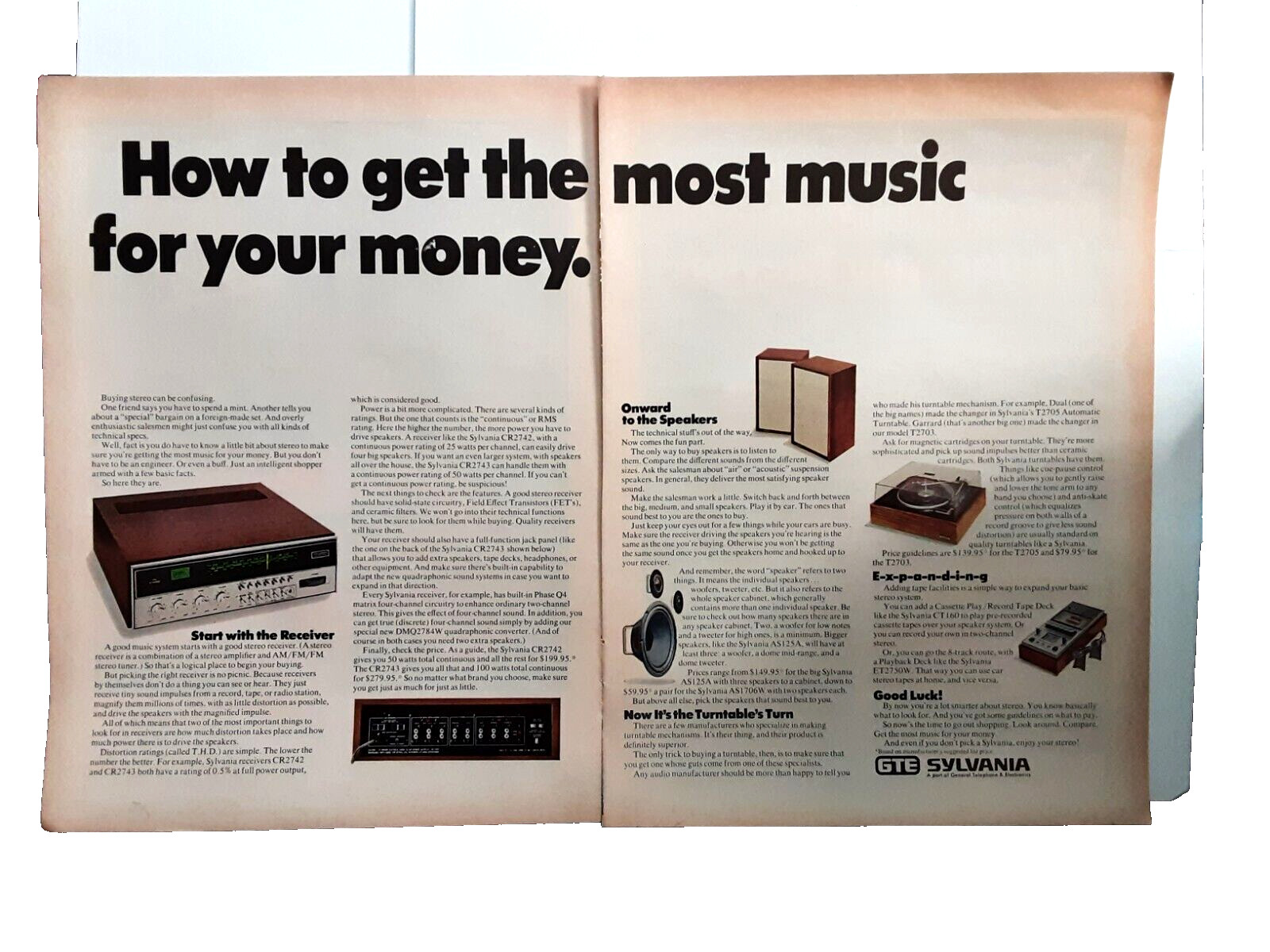 1972 GTE Sylvania Stereo System Original Vintage Print Ad