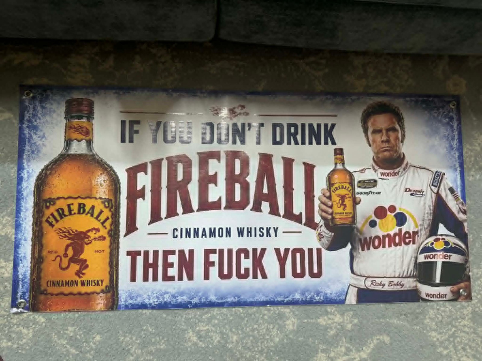 Fireball Ricky Bobby Banner 46×22 Funny Cinnamon Whisky Bar Sign Talladega Night