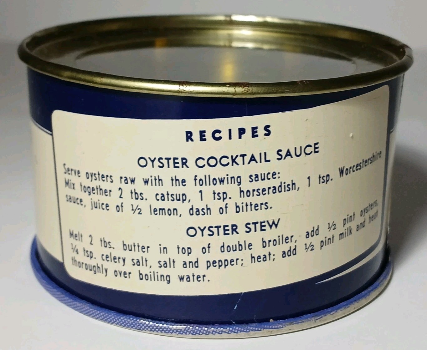 New 1960s Vintage Oyster Can Graphic Tin Can Lid Chef Graphic Bon Secour Alabama