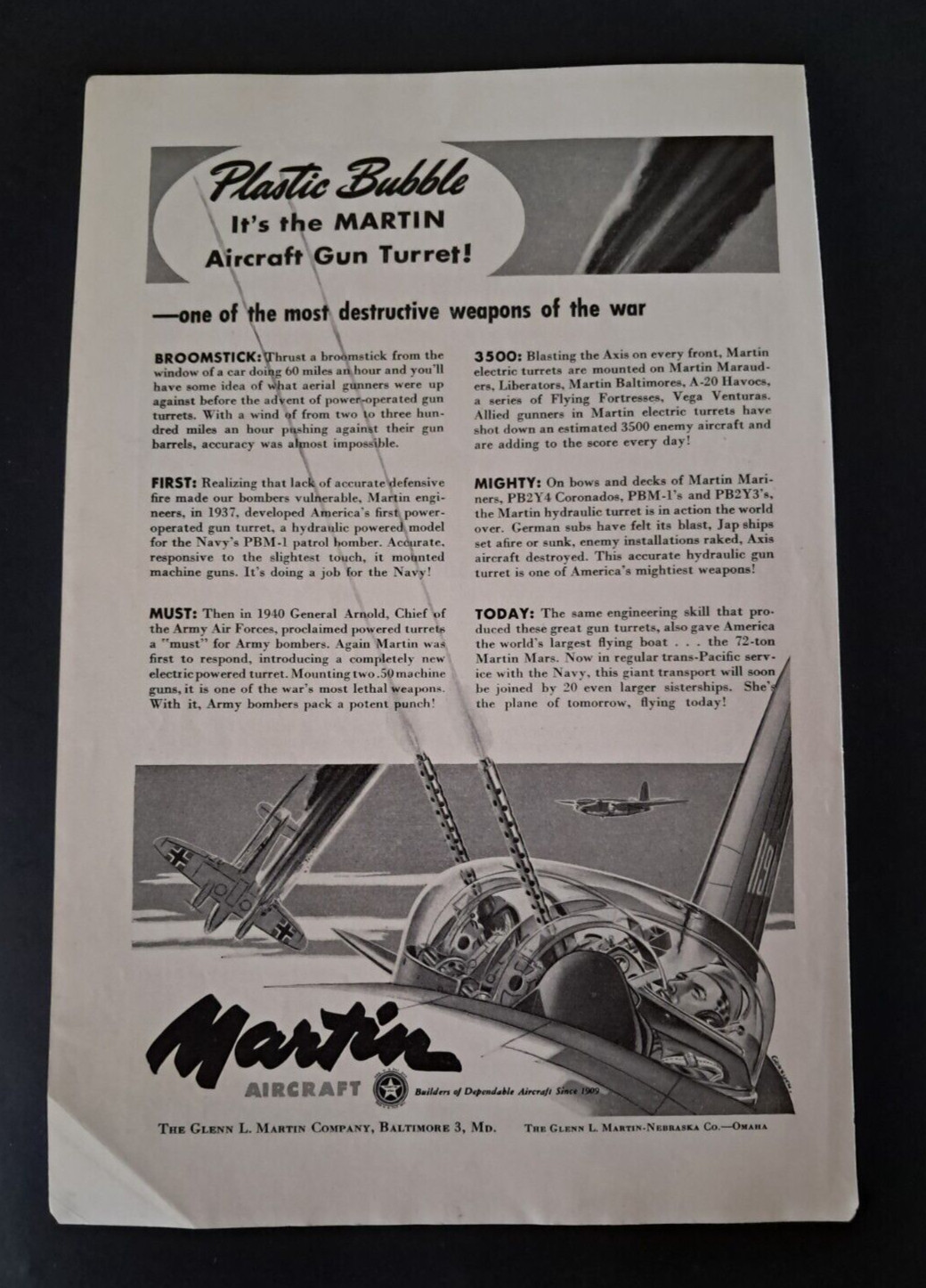 Original Pullman Railroad WW2 Soldiers Martin Aircraft Print Ad 1944 Vintage