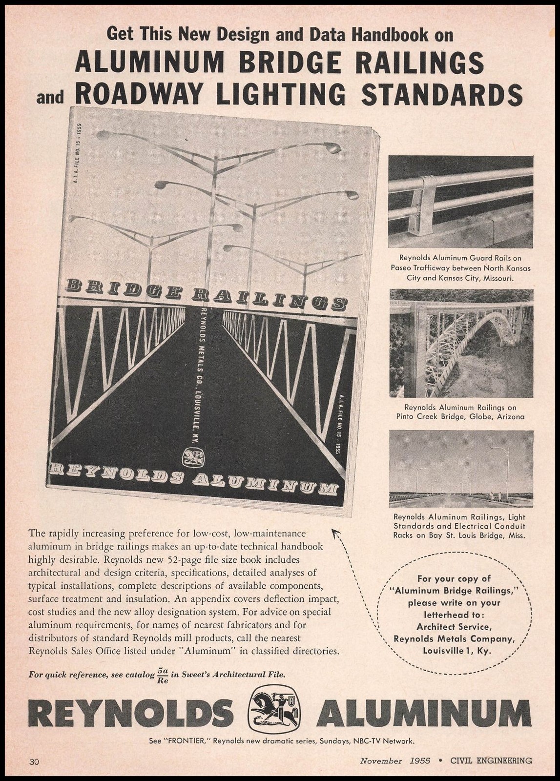 1955 Bay St. Louis Bridge Mississippi Photo Reynolds Aluminum Vintage Print Ad