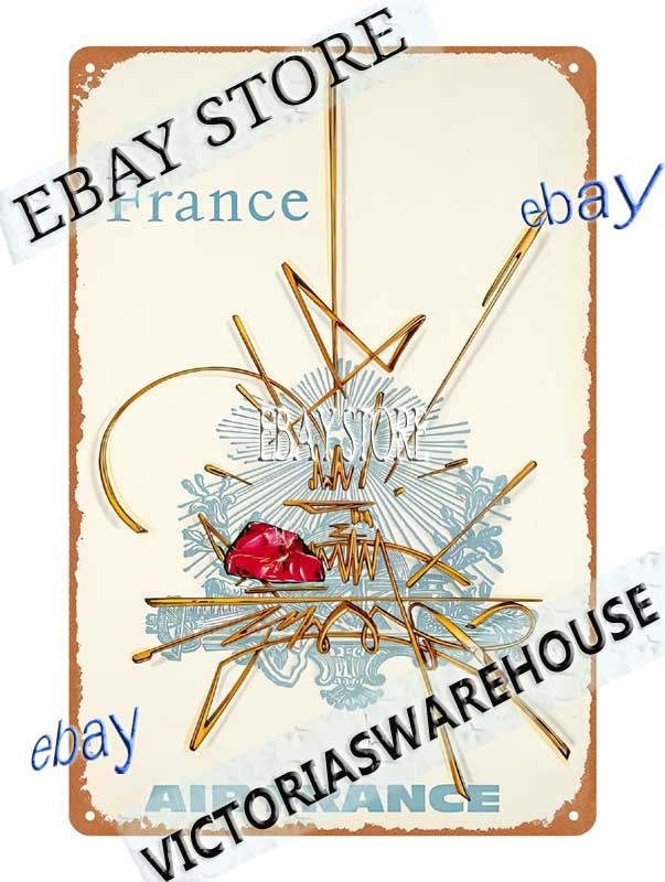 1968 France Travel Poster Abstract Tourism Wall Art Tin Sign hanging plaque