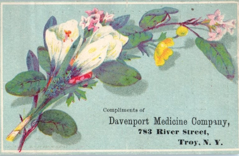 Victorian Trade Card 1870-1900 Davenport Medicine Co, Bronchial Powder, Troy NY