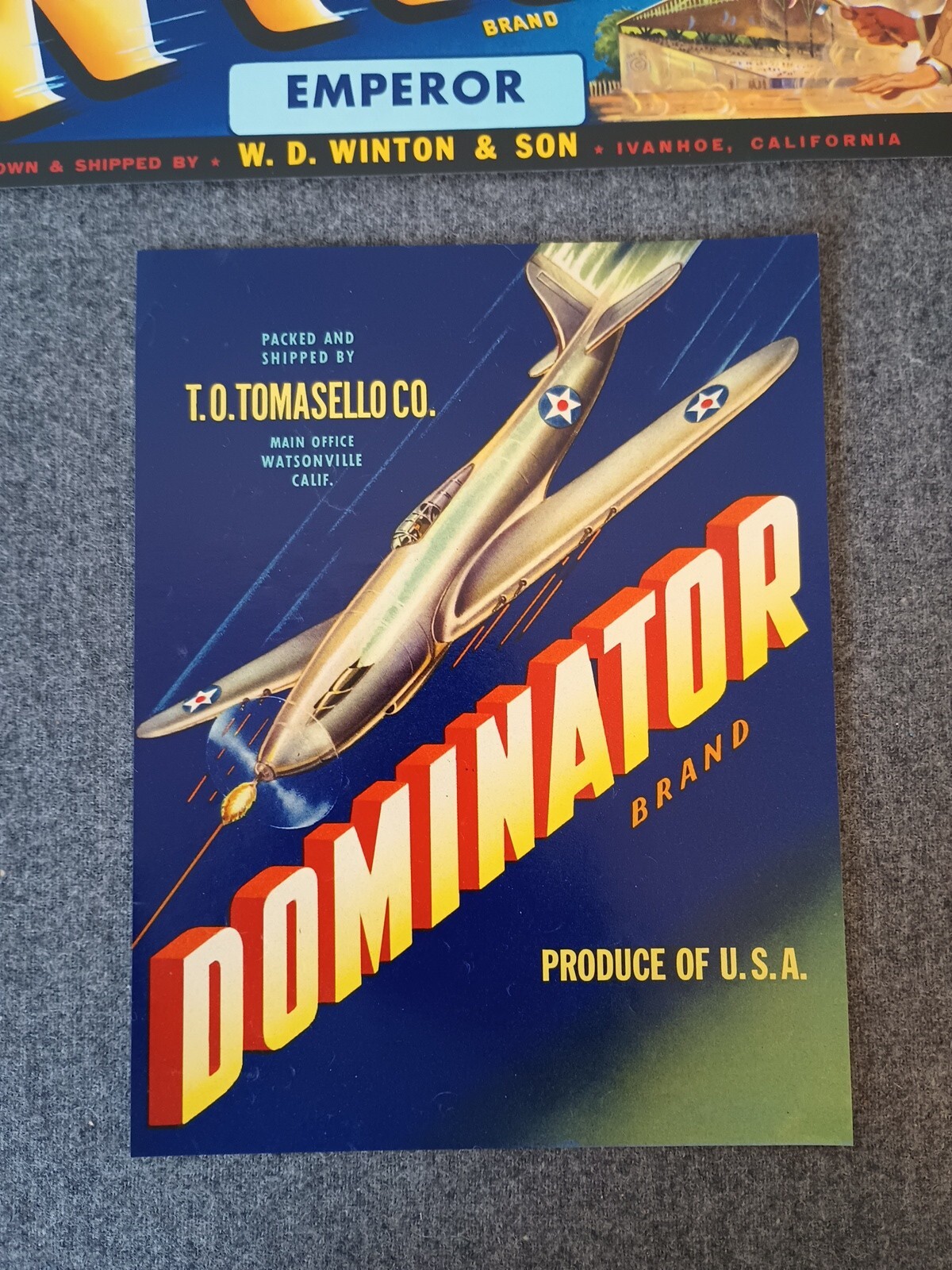1950’s Fruit Crate Labels Win Brand Emperor Grapes & Dominator Brand Tomatoes!