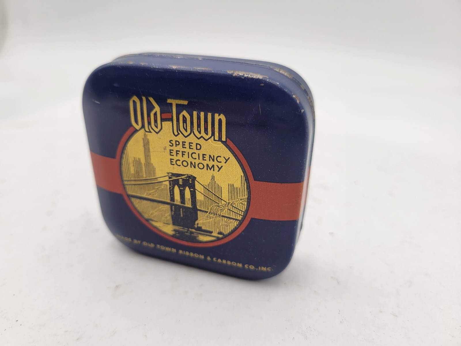 Vintage Old Town Typewriter Ribbon Tin Storage Art Deco USA 2.5″ Economy