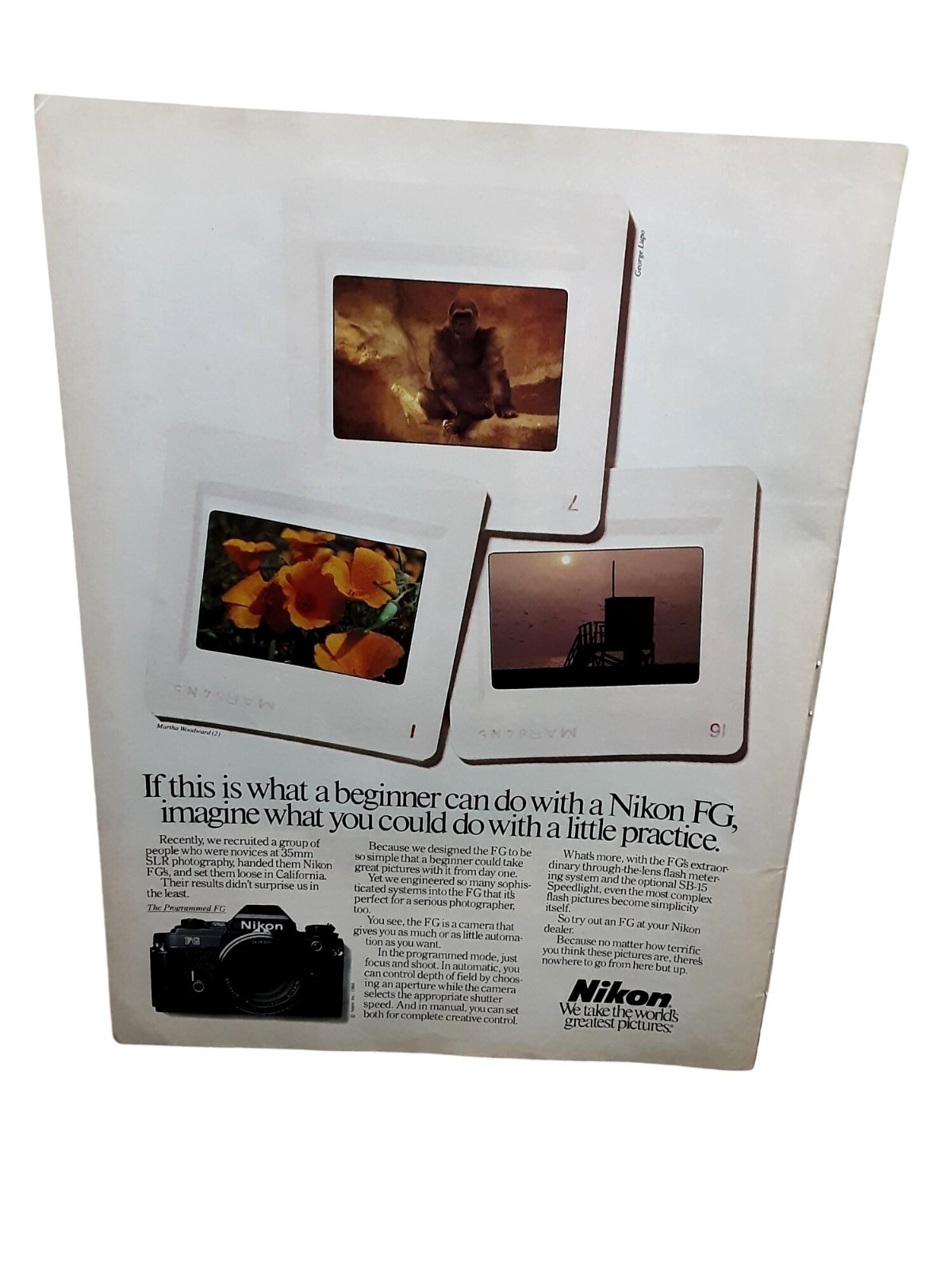 1984 Nikon FG Camera Vintage Photography Magazine Print Ad