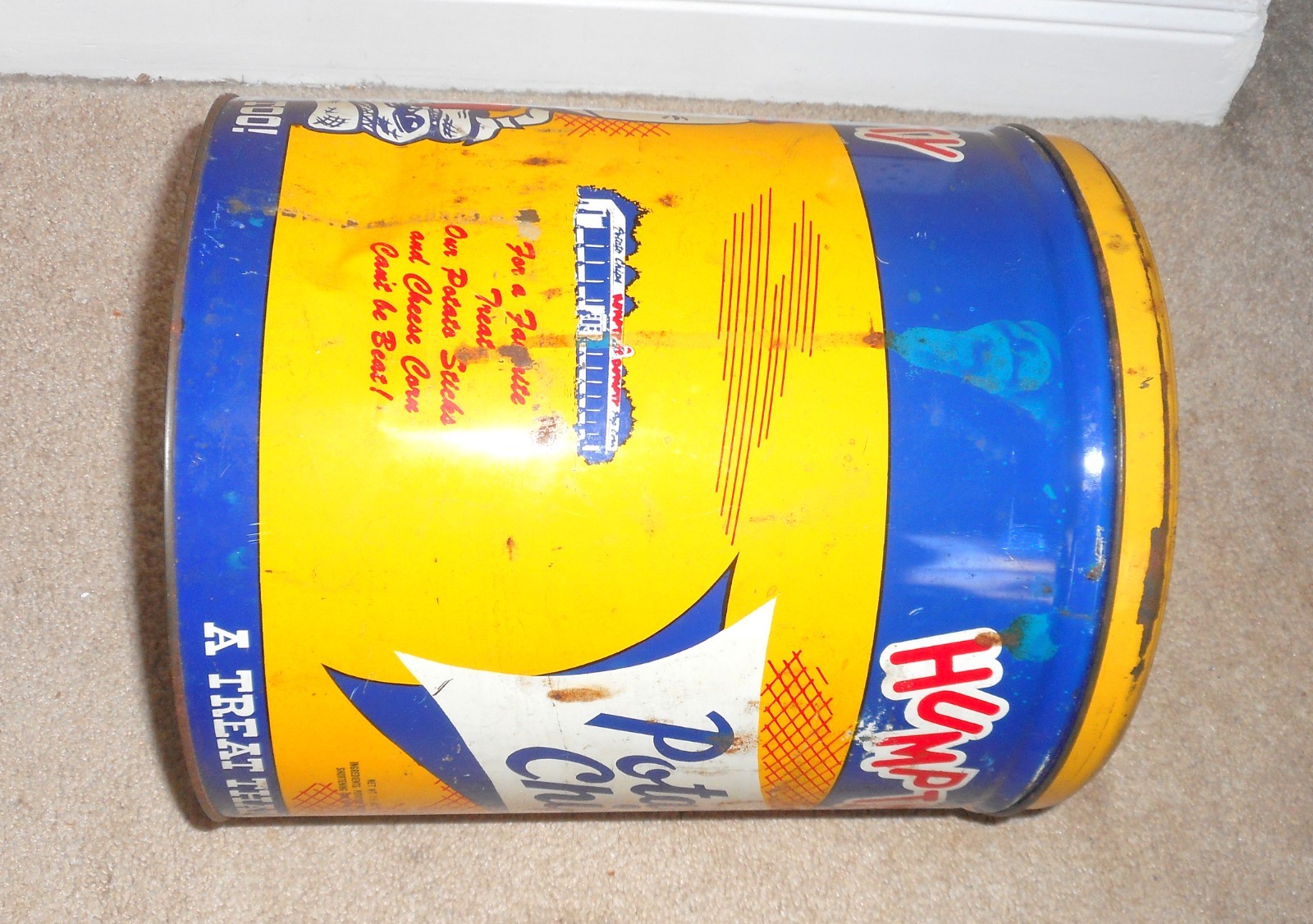 GREAT VINTAGE HUMPTY DUMPTY POTATO CHIPS ADVERTISING CAN CONTAINER TIN